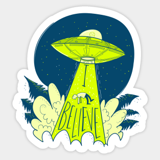 UFO Abduction I Believe Man Sleeping Sticker